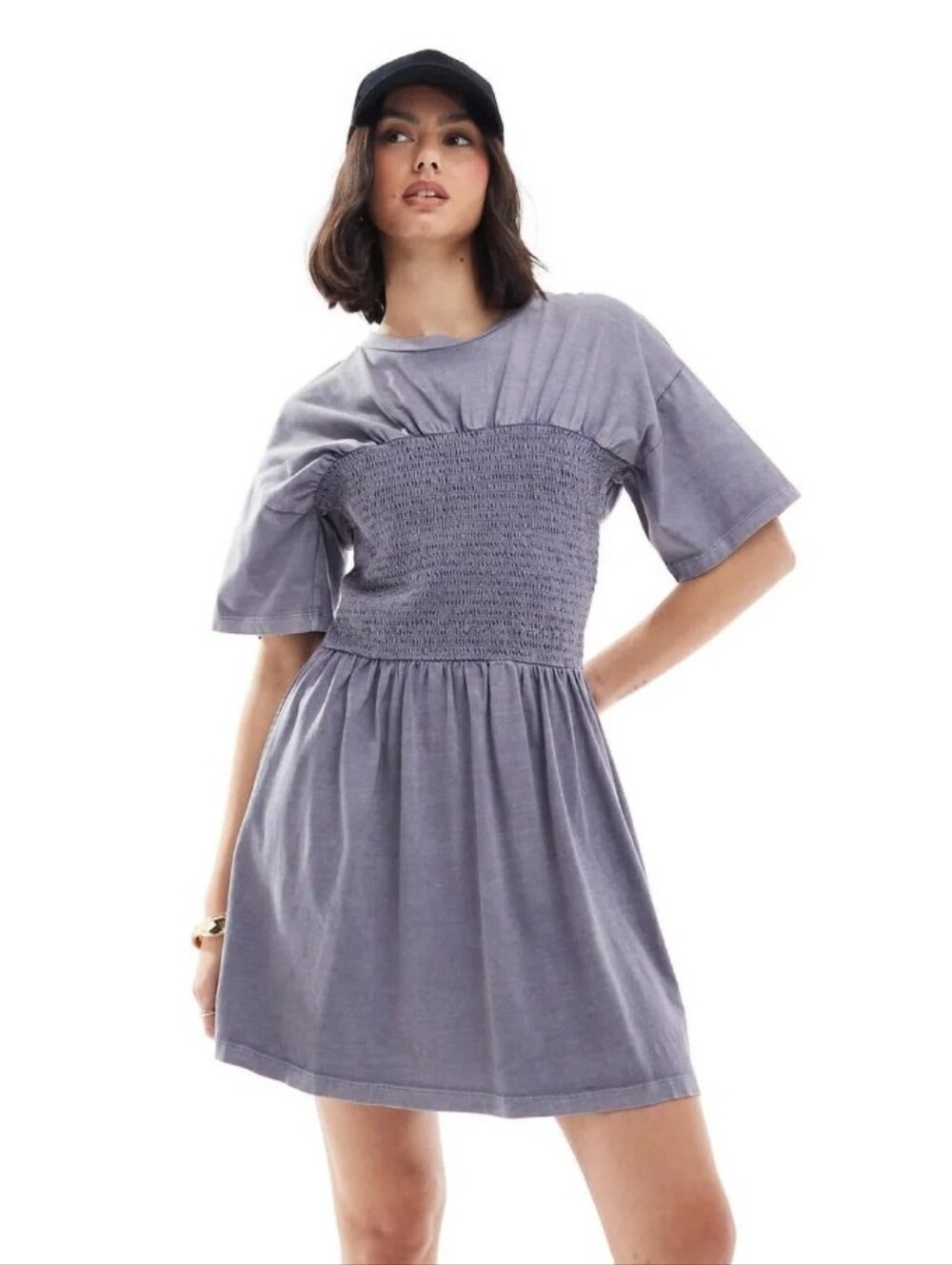 ASOS Lavender Wash Shirred-Bust Mini Dress